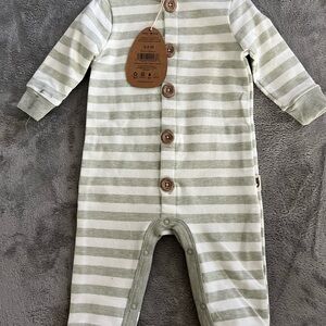 Purebaby Olive and Cream Striped Footie